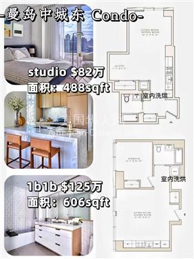 曼哈顿区中城东公寓有洗烘Studio $ 82万起