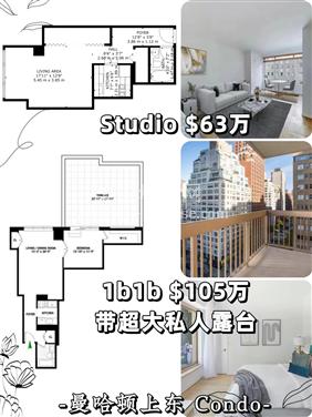曼哈顿区曼哈顿上东公寓studio $63万 1b $105万