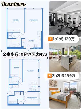 曼哈顿区步行Nyu主校区精品Condo  1b1b $129万