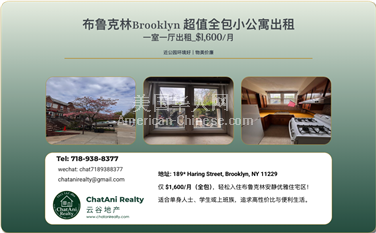 NY布鲁克林布鲁克林超值预算友好全包小公寓出租1600